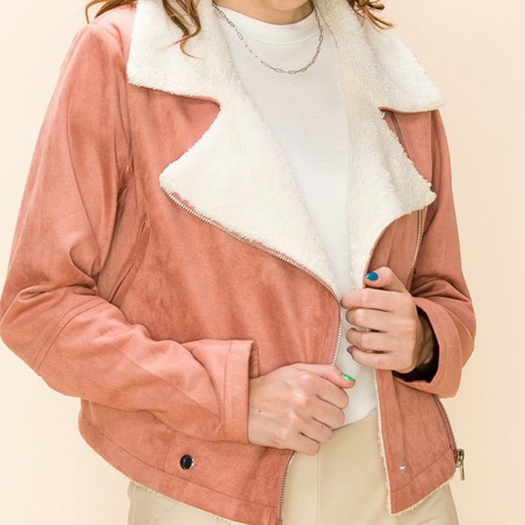 Jackets & Blazers - MAUVE Faux Fur Biker Bomber